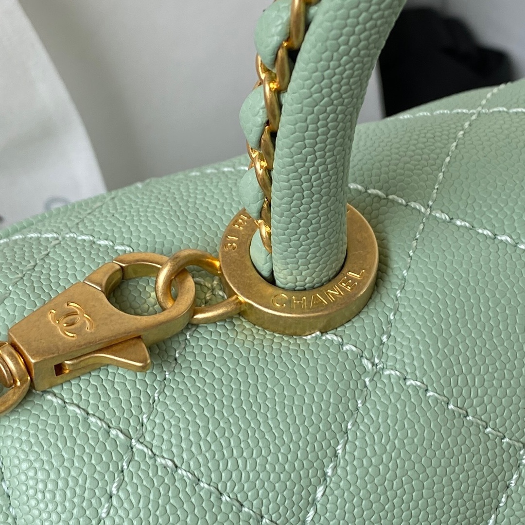 Coco Handle Small Grained Calfskin Handbag With Top Handle A92990 Jade Green